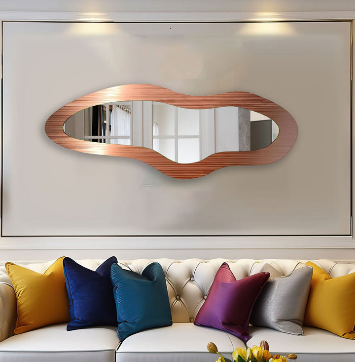 Moderner orangefarbener asymmetrischer Wandspiegel aus Glas