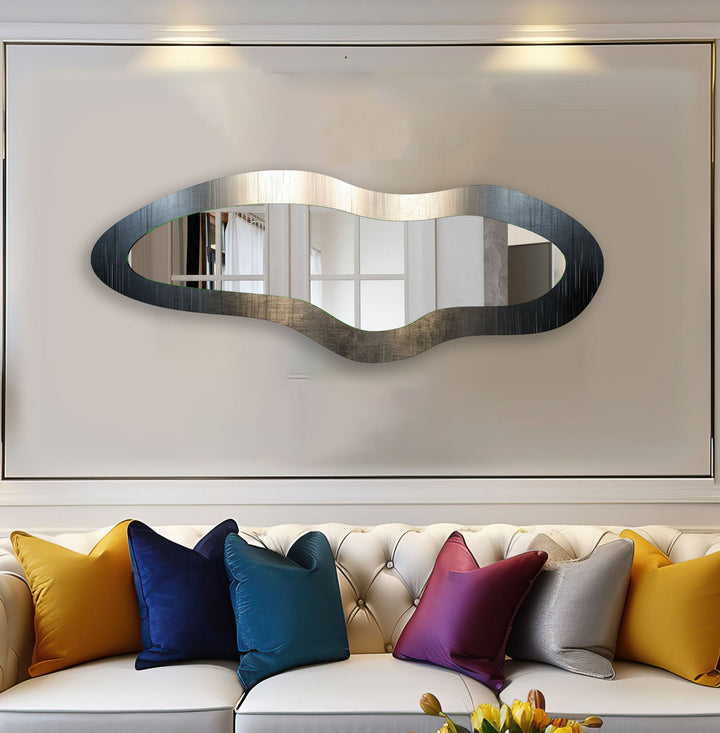 Asymmetrischer langer Wandspiegel in Metallic-Grau