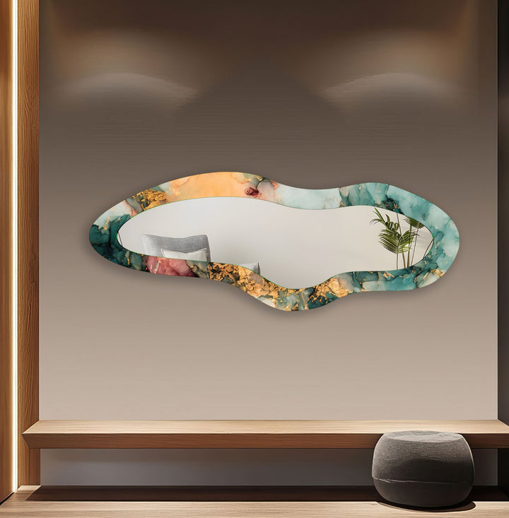 Modern Green Abstract Glass Wall Mirror