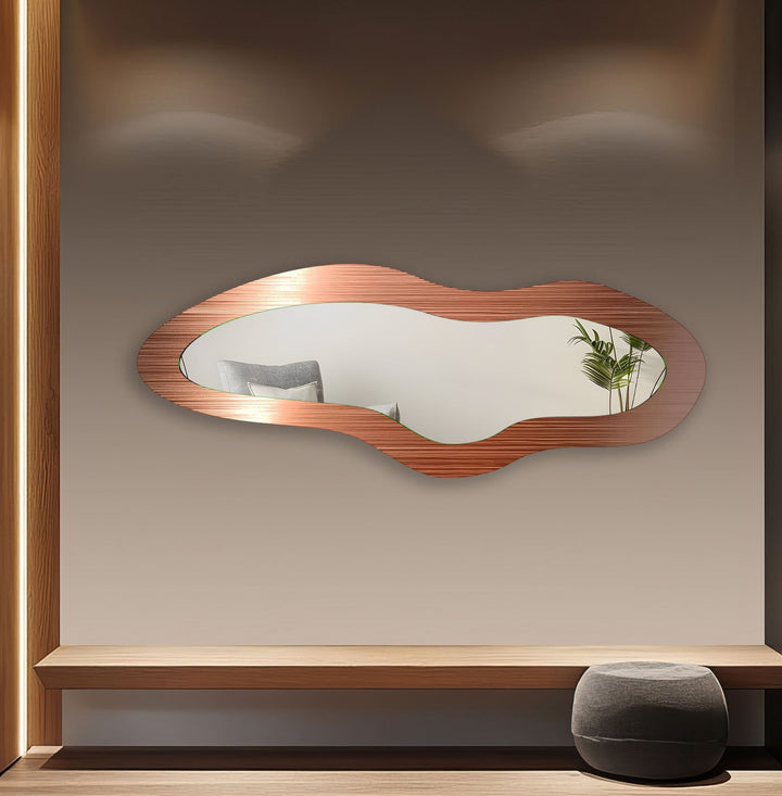 Moderner orangefarbener asymmetrischer Wandspiegel aus Glas