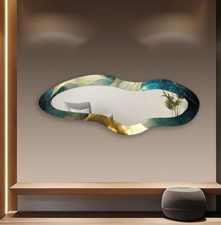 Green & Gold Marble Decorative Glass Wall Mirror