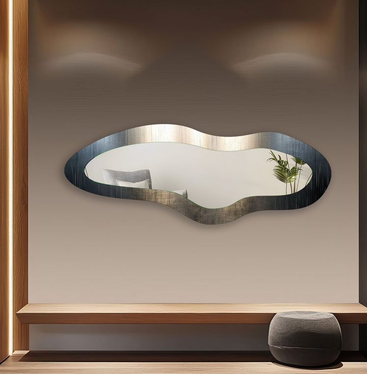 Asymmetrischer langer Wandspiegel in Metallic-Grau