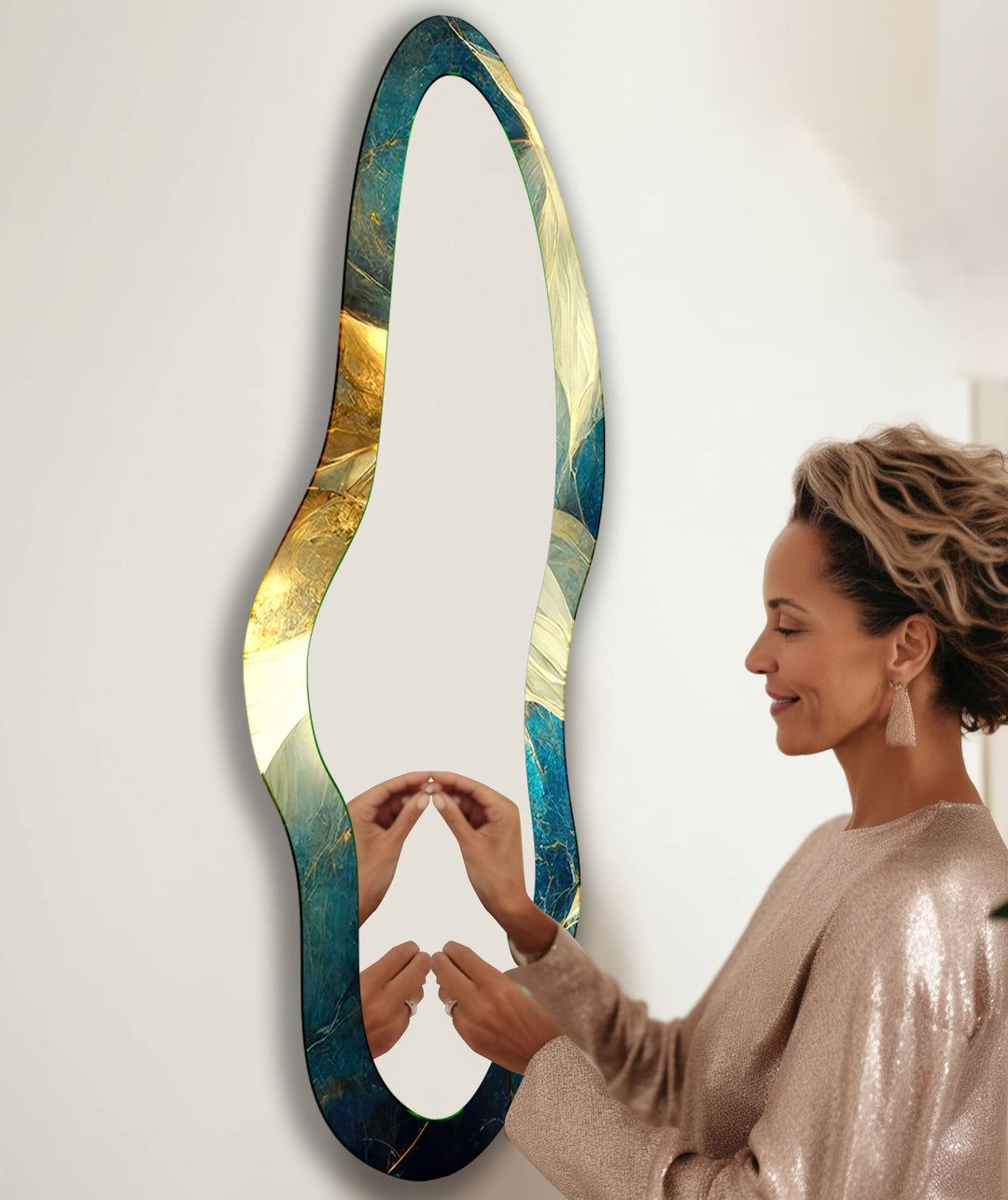 Green & Gold Marble Decorative Glass Wall Mirror