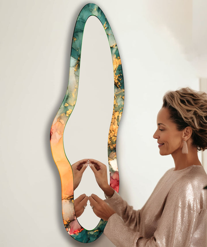 Modern Green Abstract Glass Wall Mirror