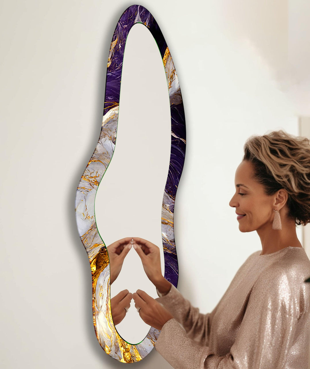 Purple & Gold Marble Modern Long Wall Mirror