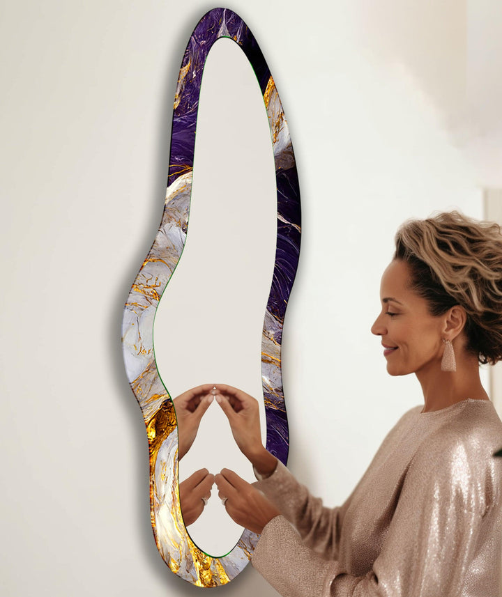 Purple & Gold Marble Modern Long Wall Mirror