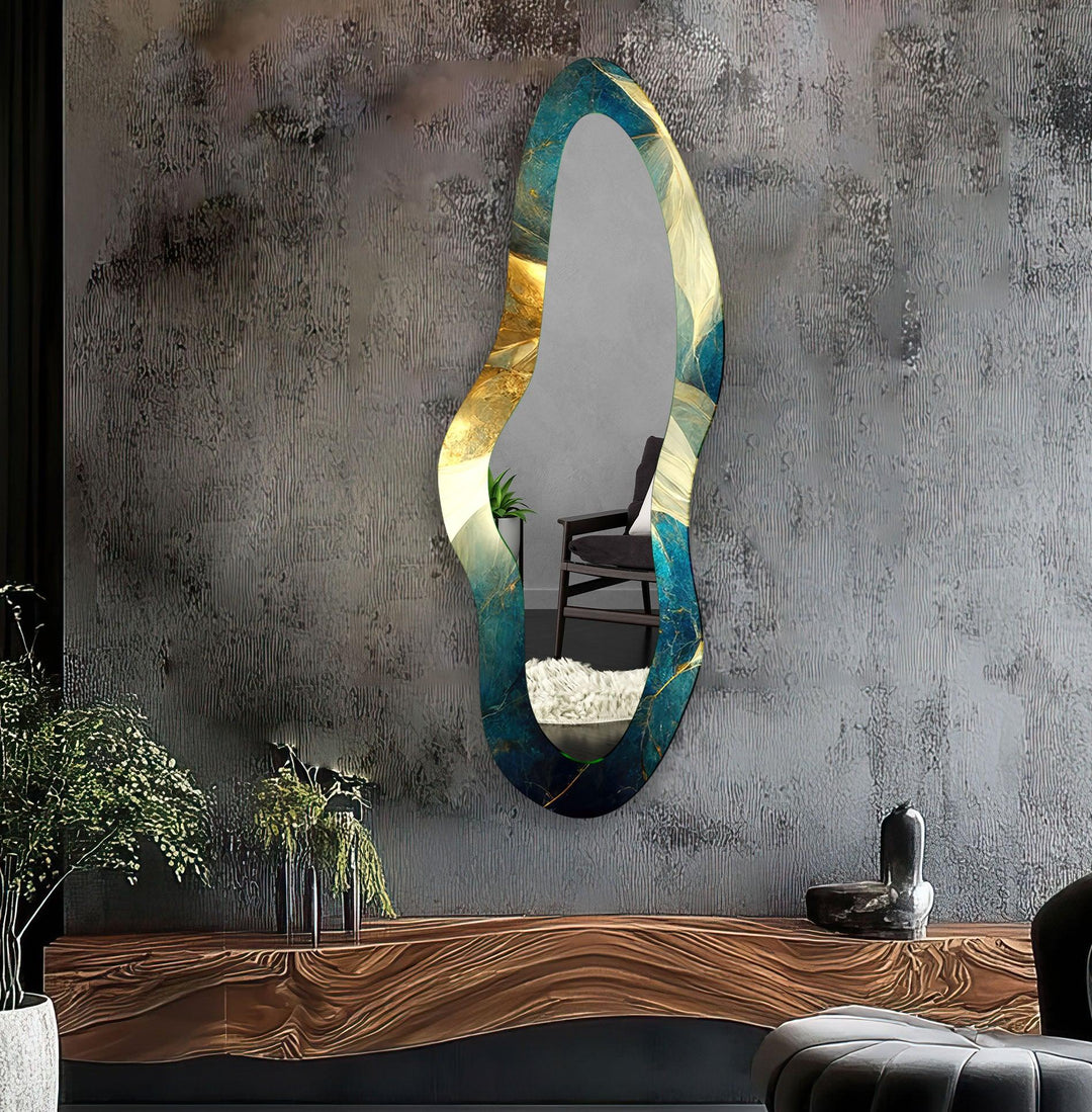 Green & Gold Marble Decorative Glass Wall Mirror