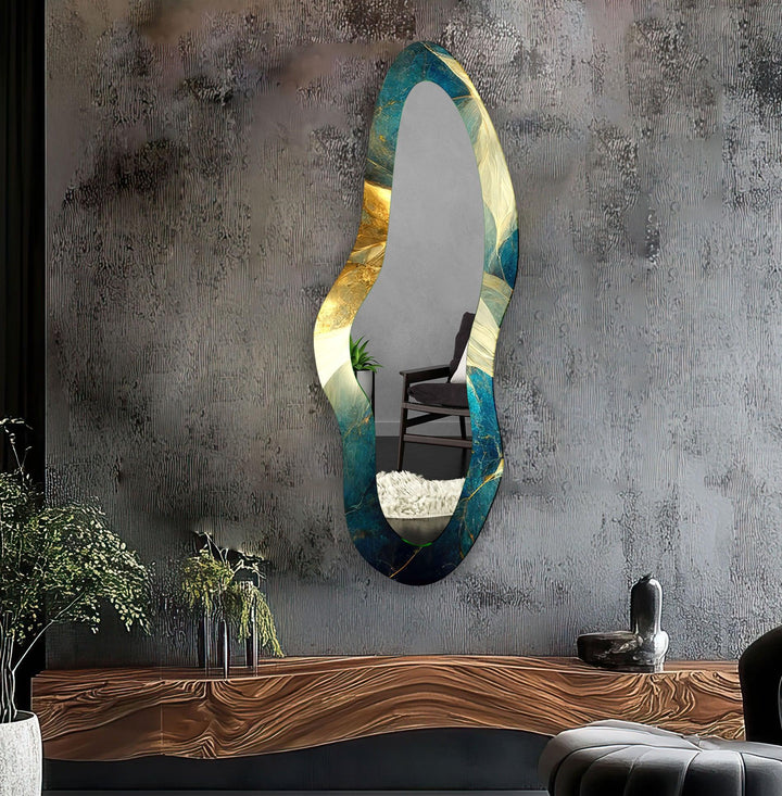Green & Gold Marble Decorative Glass Wall Mirror