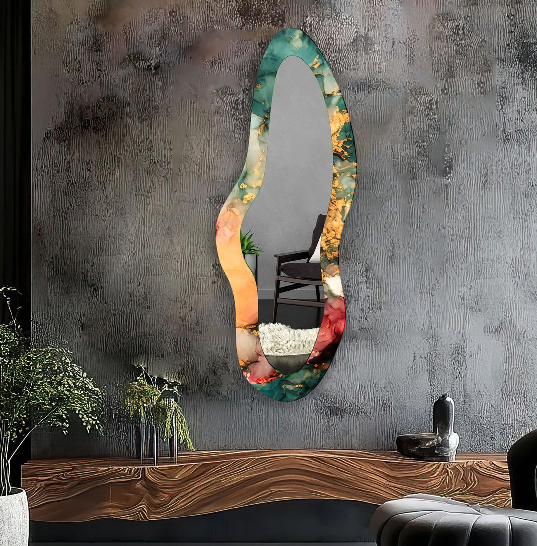 Modern Green Abstract Glass Wall Mirror