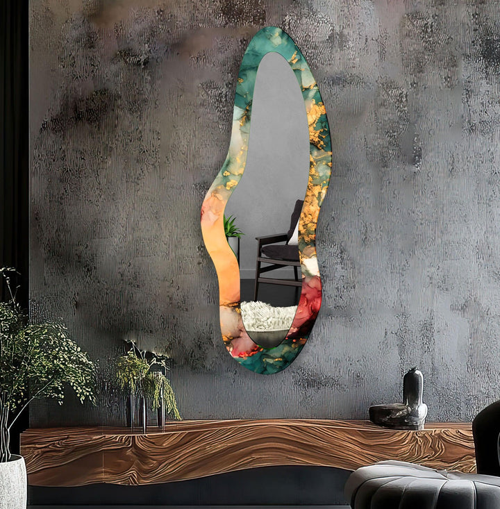 Modern Green Abstract Glass Wall Mirror