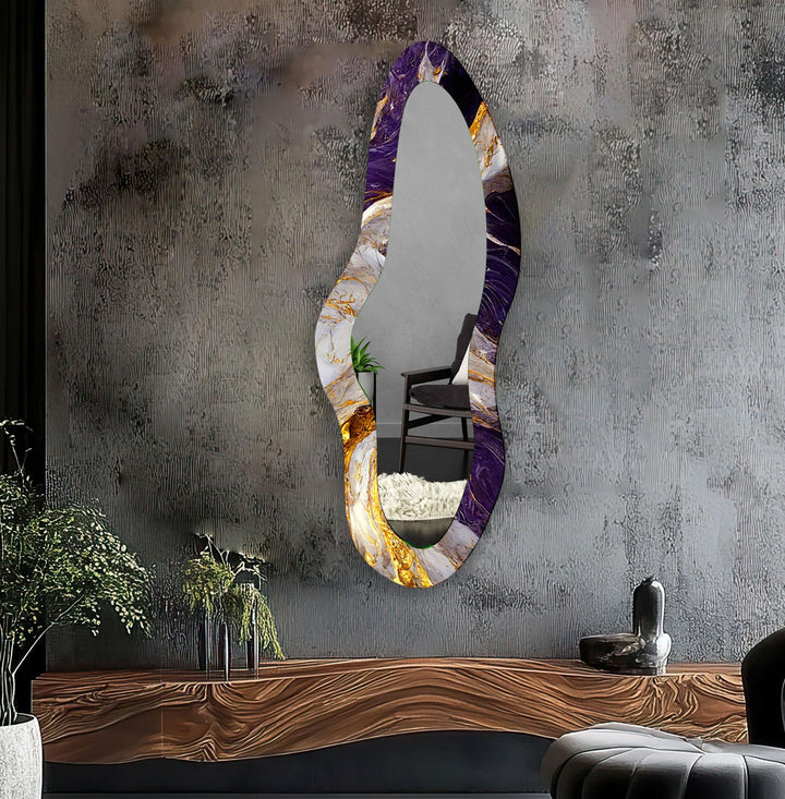 Purple & Gold Marble Modern Long Wall Mirror