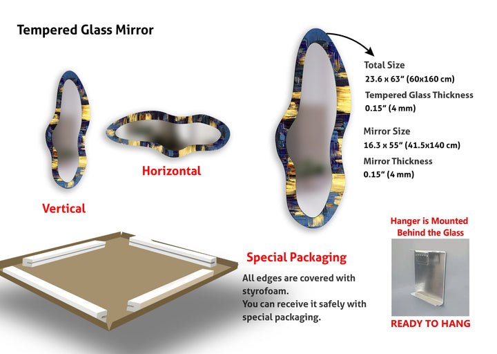 Blauer Ölgemälde-Wandspiegel aus ästhetischem Glas
