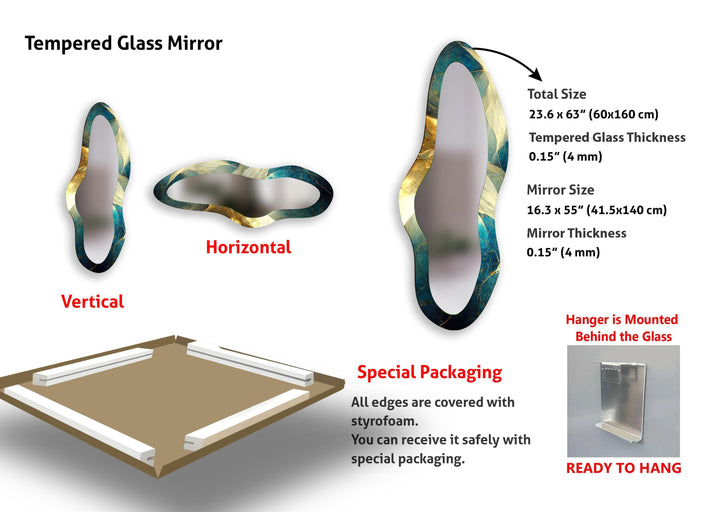Green & Gold Marble Decorative Glass Wall Mirror