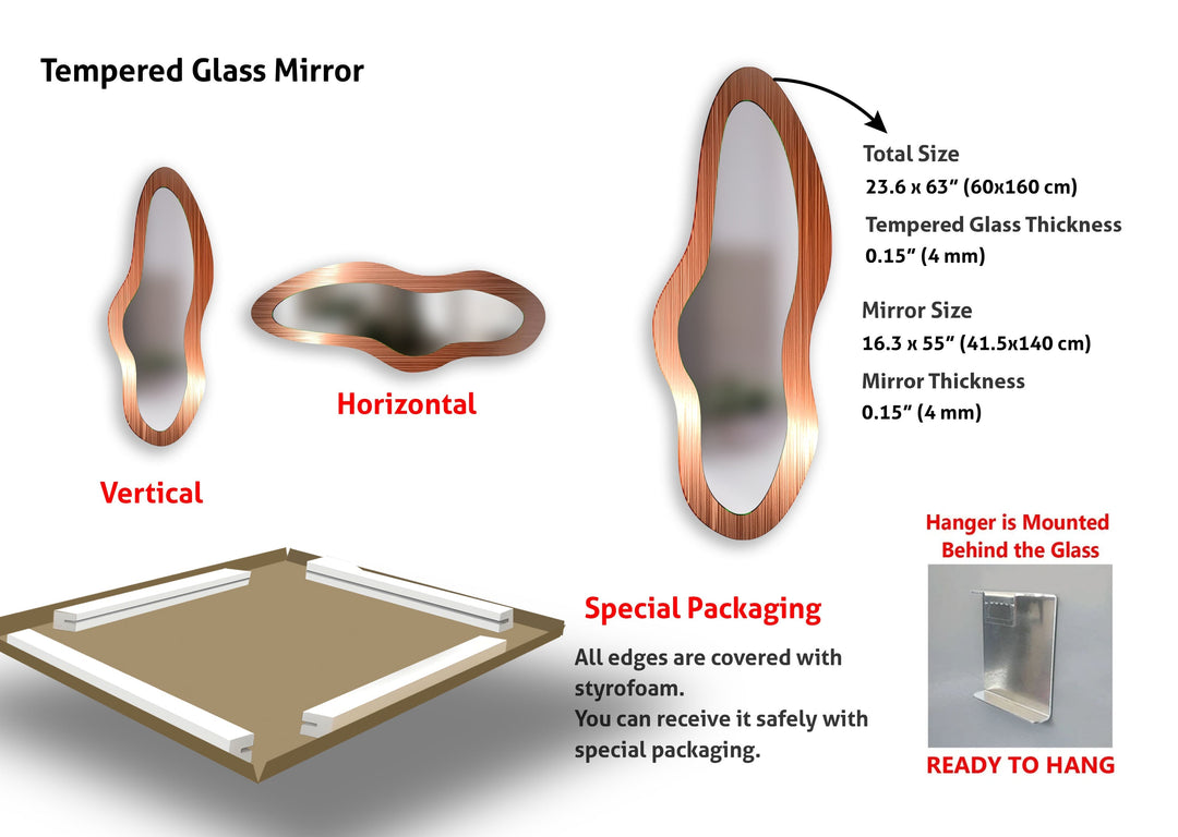 Moderner orangefarbener asymmetrischer Wandspiegel aus Glas