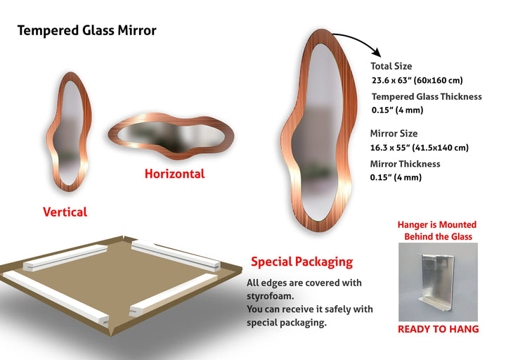 Moderner orangefarbener asymmetrischer Wandspiegel aus Glas