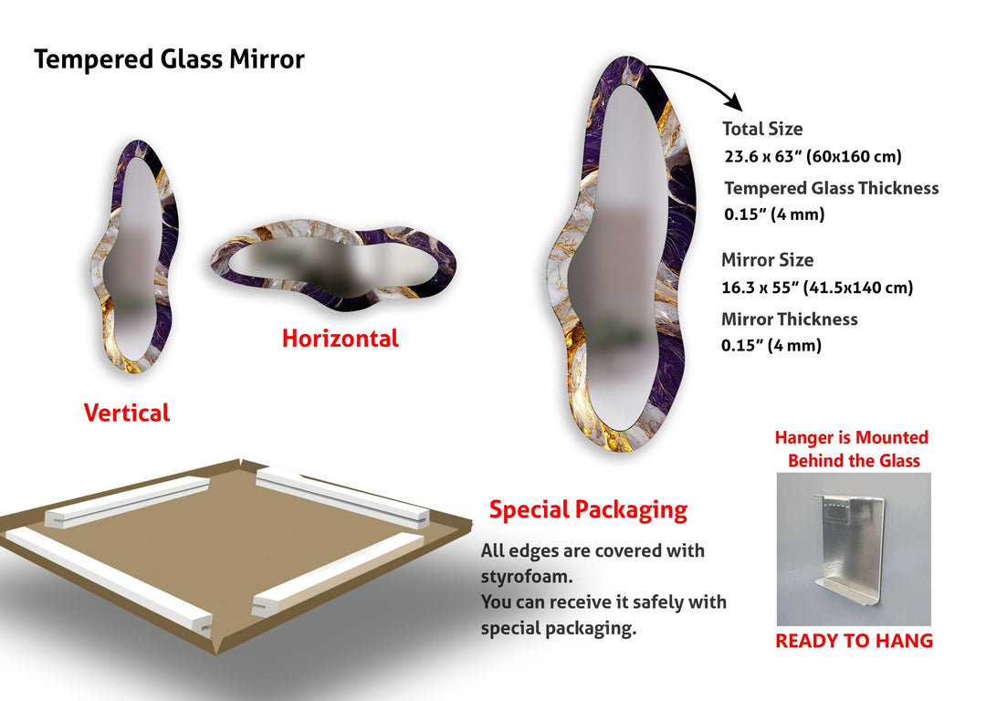 Purple & Gold Marble Modern Long Wall Mirror