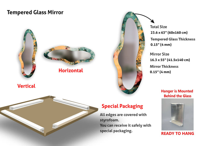 Modern Green Abstract Glass Wall Mirror