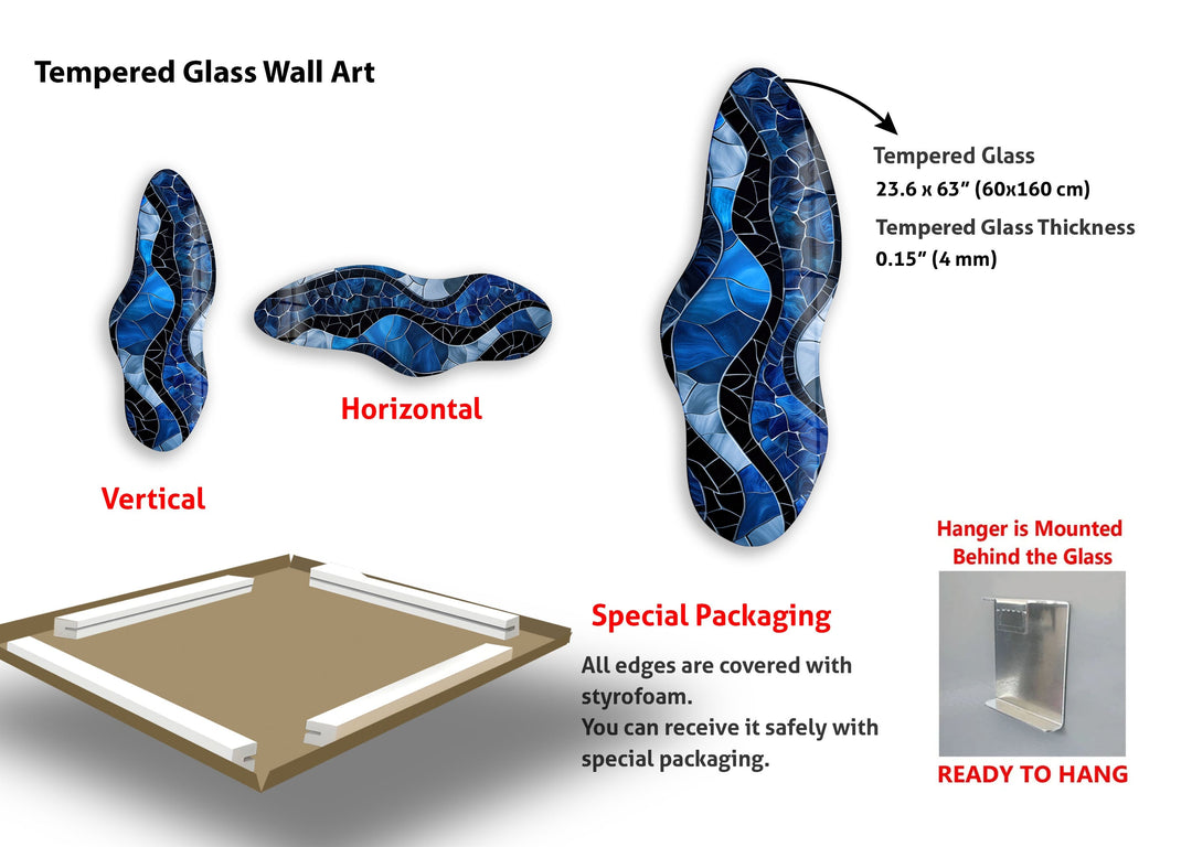 Irregular Asymmetrical Stained Dark Blue Glass Wall Art