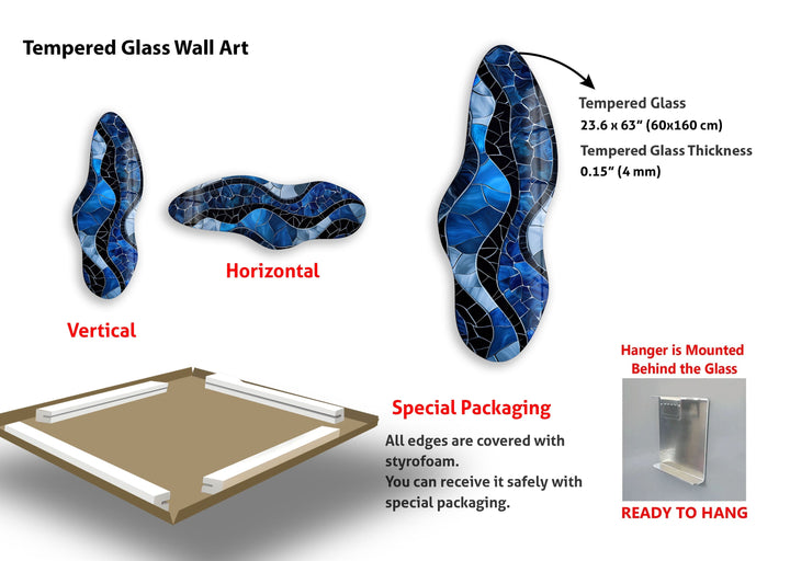 Irregular Asymmetrical Stained Dark Blue Glass Wall Art