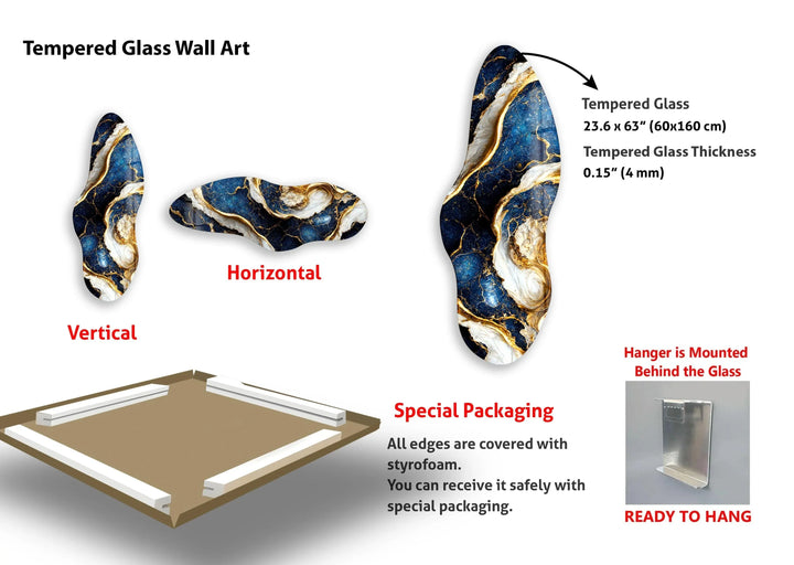 Irregular Asymmetrical Navy Blue Glass Wall Art - MyPhotoStation