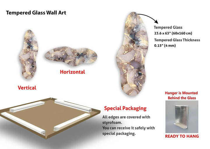 Irregular Asymmetrical Marble Design Glass Wall Art - MyPhotoStation