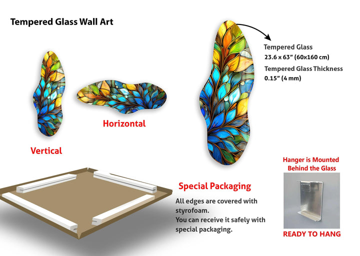 Unregelmäßige asymmetrische blaue botanische Glaswandkunst