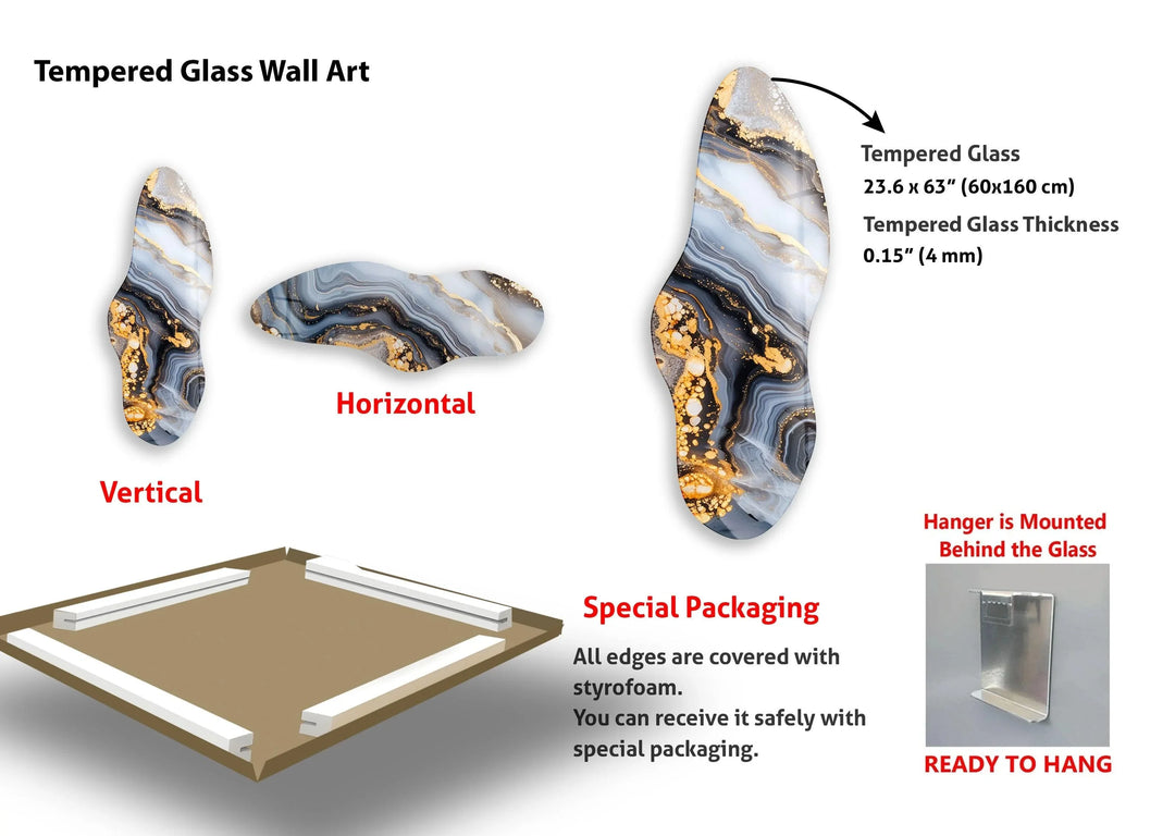 Irregular Asymmetrical White & Gold Glass Wall Art - MyPhotoStation