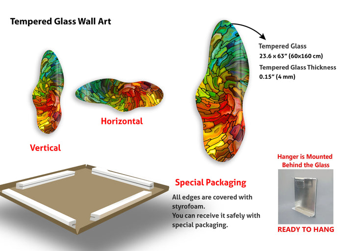 Green & Red Stained Asymmetrical Glass Wall Art, glass pictures for Wall, glass prints wall art

