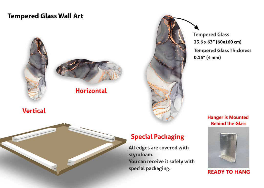 Stylish Gray Alcohol Ink Irregular Glass Wall Art, photo print on glass, prints on glass wall art
