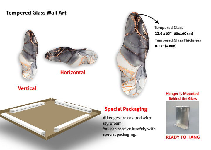 Stylish Gray Alcohol Ink Irregular Glass Wall Art, photo print on glass, prints on glass wall art
