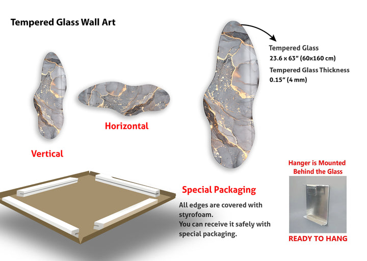 Asymmetrical Grey Alcohol Ink Glass Wall Art, photo print on glass, prints on glass wall art
