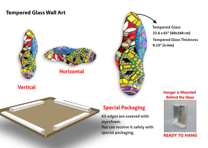 Yellow Mosaic Asymmetrical Glass Wall Art, Glass Printing Wall Art, Print photos on glass
