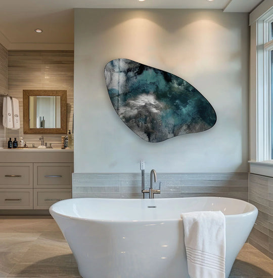 Soft, ethereal swirls of emerald and pearl blend seamlessly in this stunning decorative wall art piece.
