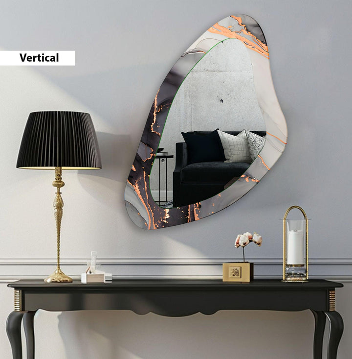 Grauer moderner asymmetrischer Wandspiegel aus Glas