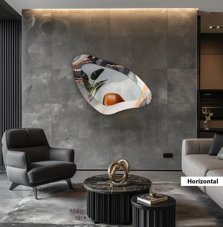 Grauer moderner asymmetrischer Wandspiegel aus Glas
