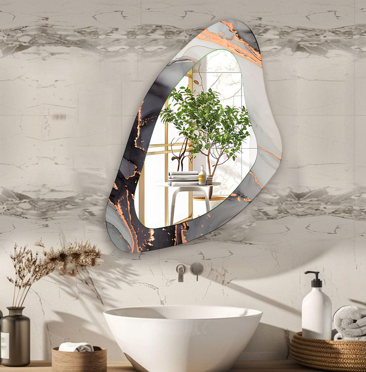 Grauer moderner asymmetrischer Wandspiegel aus Glas