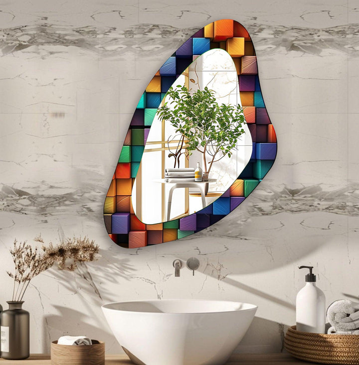 Farbenfroher, moderner, ästhetischer Wandspiegel aus Glas