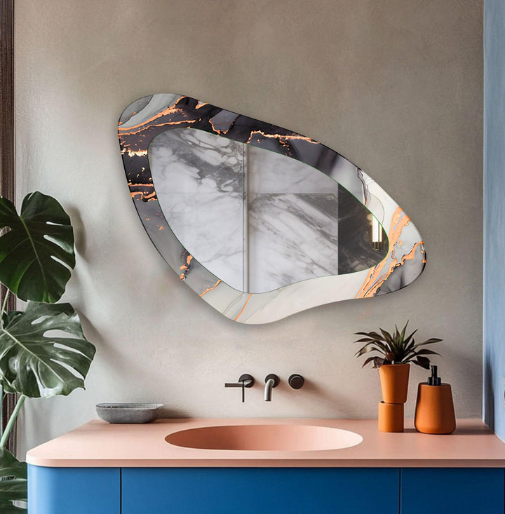 Grauer moderner asymmetrischer Wandspiegel aus Glas