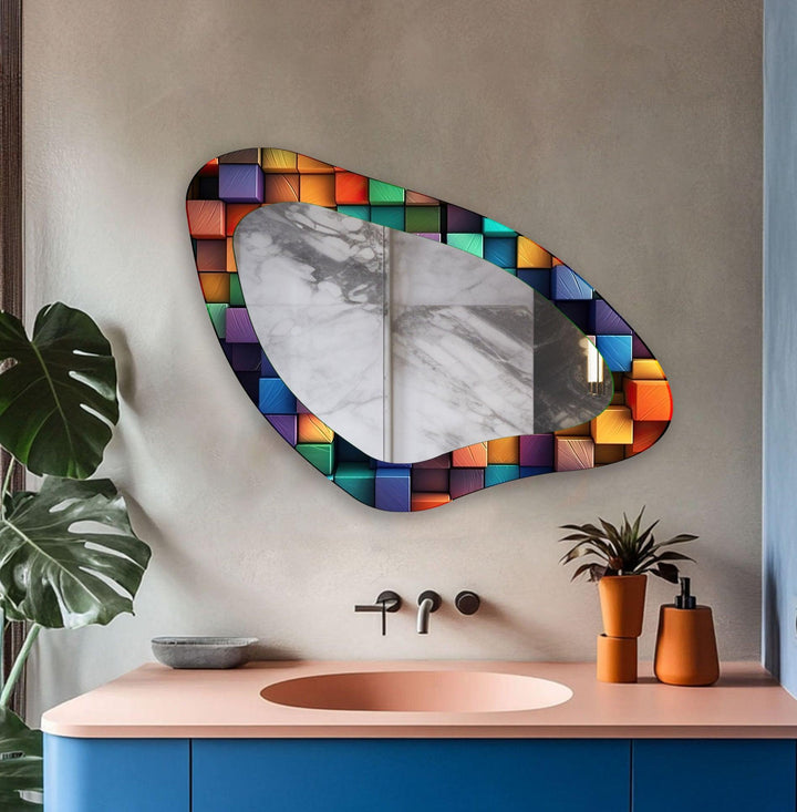 Farbenfroher, moderner, ästhetischer Wandspiegel aus Glas