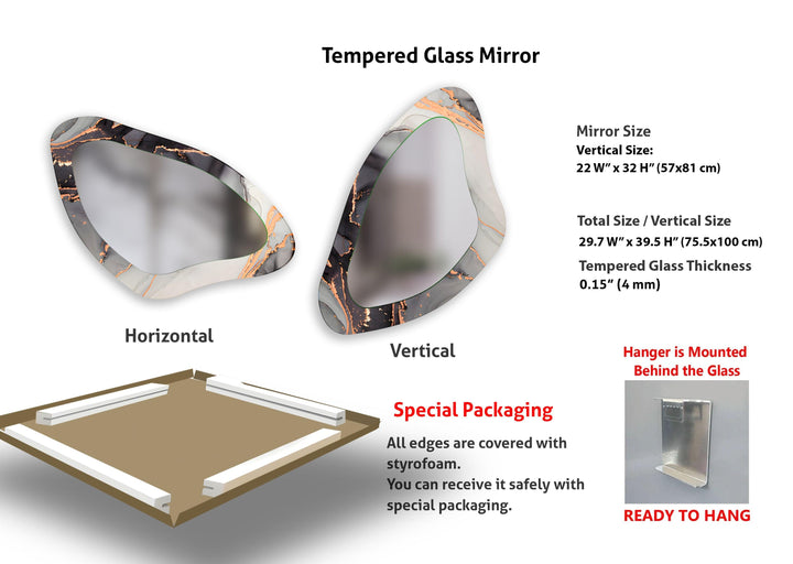 Grauer moderner asymmetrischer Wandspiegel aus Glas