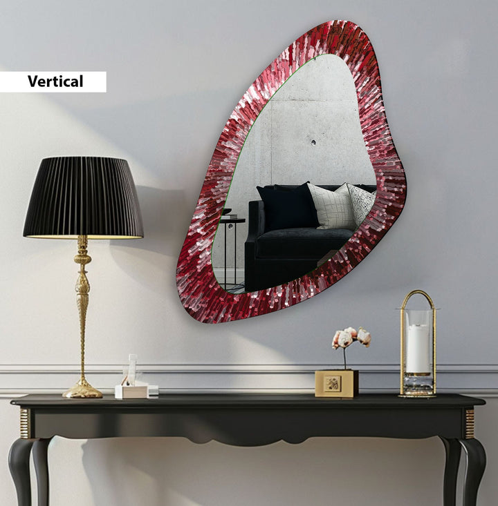 Roter asymmetrischer großer Glaswandspiegel