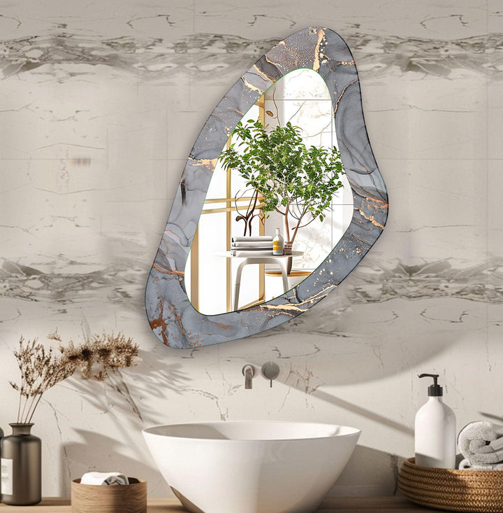 Decorative wall mirror blending artistic patterns with modern functionality for a unique look
