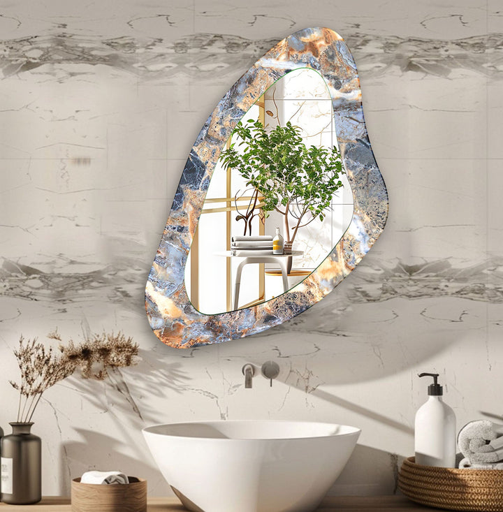 Mirror wall art with abstract shapes and reflective surfaces for a modern artistic vibe
