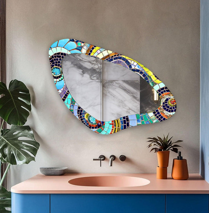 Decorative wall mirror blending artistic patterns with modern functionality for a unique look
