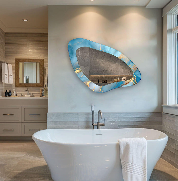 Mirror wall decor combining bold shapes and reflective surfaces to create a striking focal point
