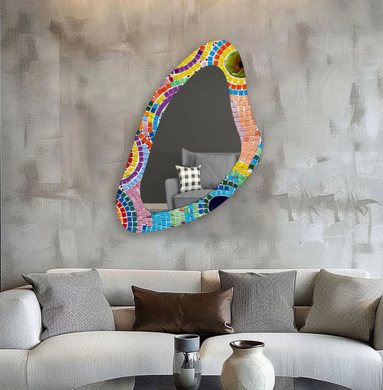 Mosaic finish embellishes this pink accent entryway large wall mirror, making it a stunning mirror for wall decor.