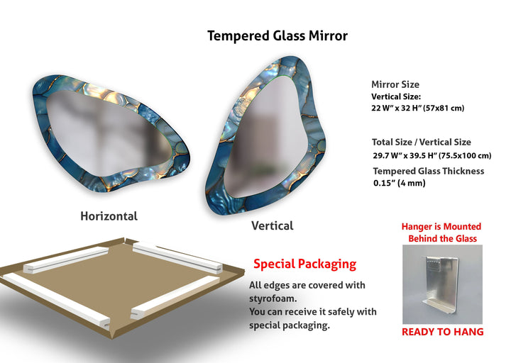 Blau marmorierter Wandspiegel aus unregelmäßigem Glas