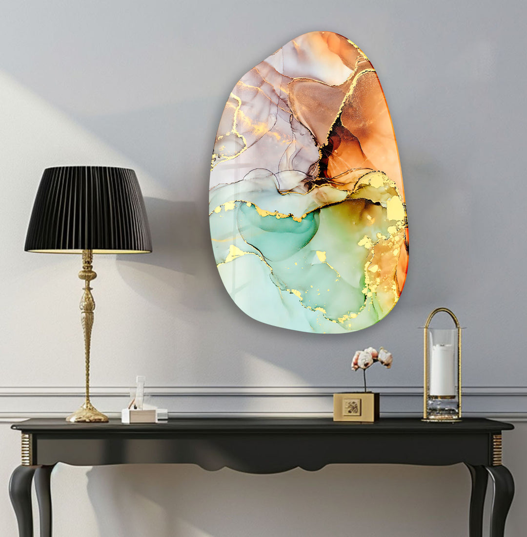 Abstract Green Fluid Irregular Glass Wall Art, glass image printing, glass prints from photos
