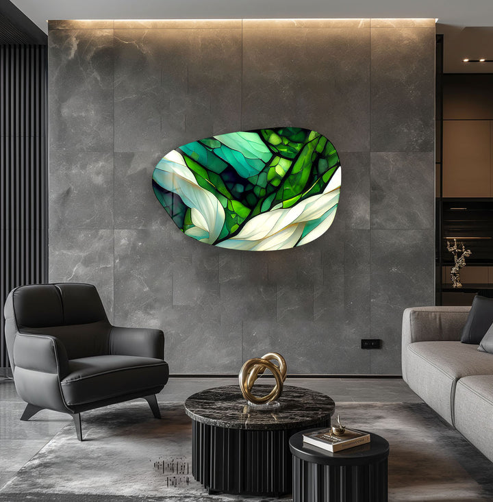 Abstract Green Stained Irregular Glass Wall Art, glass art painting, glass art for the Wall
