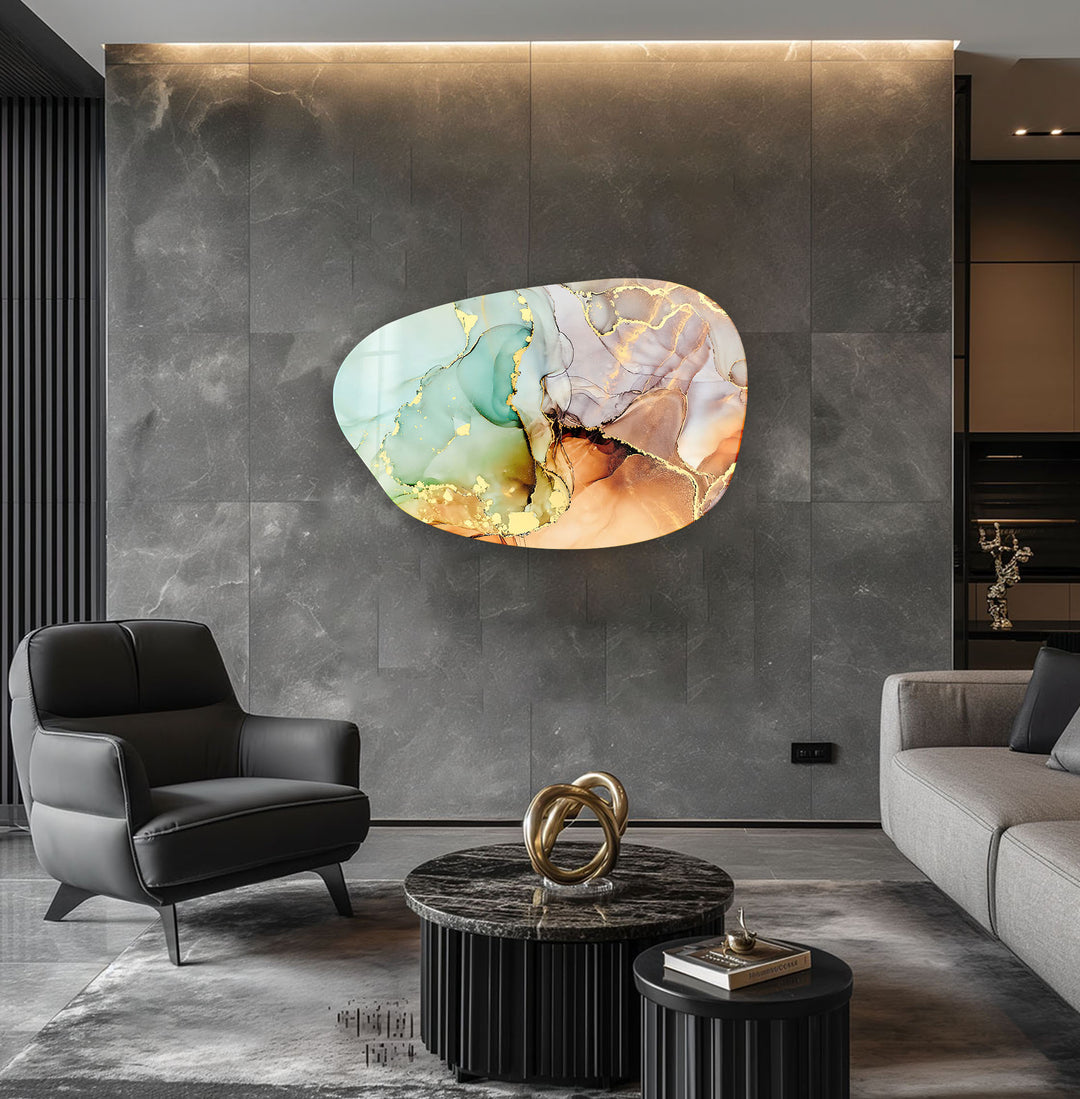 Abstract Green Fluid Irregular Glass Wall Art, glass art painting, glass art for the Wall
